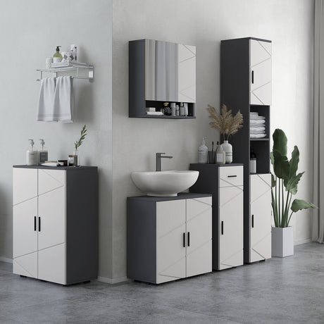 easycomfort easycomfort colonna bagno in truciolato con 2 ripiani aperti e 2 armadietti a 2 livelli 30x30x183 cm grigio