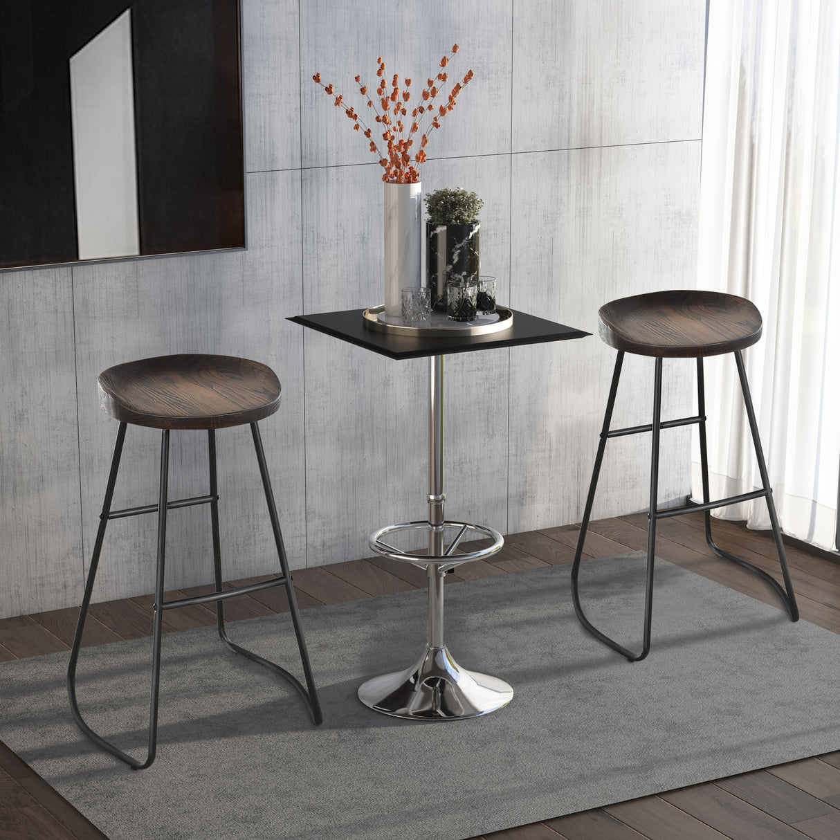 easycomfort easycomfort set 2 sgabelli alti da bar stile industriale in acciaio nero e legno ean 8055776915043