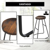 easycomfort easycomfort set 2 sgabelli alti da bar stile industriale in acciaio nero e legno ean 8055776915043