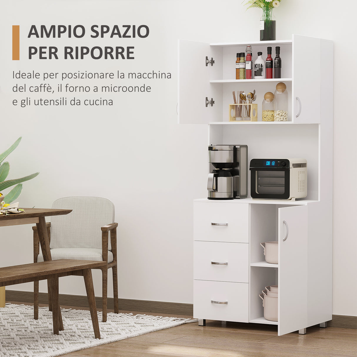 easycomfort easycomfort credenza in legno bianco con 2 armadietti 1 ripiano aperto e 3 cassetti