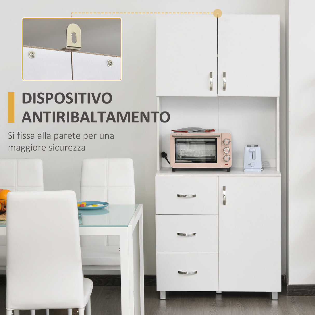 easycomfort easycomfort credenza in legno bianco con 2 armadietti 1 ripiano aperto e 3 cassetti