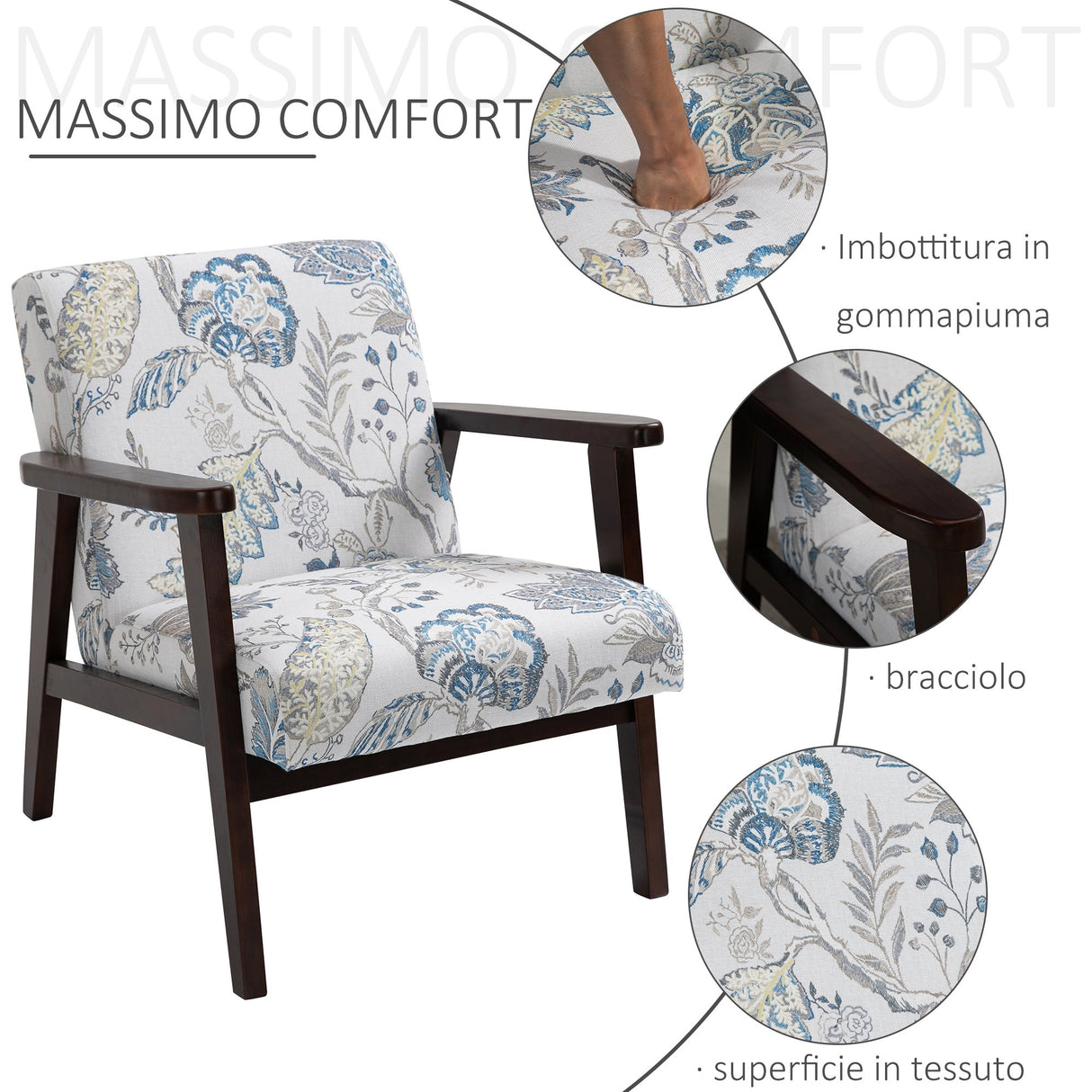 easycomfort easycomfort sedia per soggiorno poltroncina imbottita con braccioli legno e tessuto ean 8054144139586