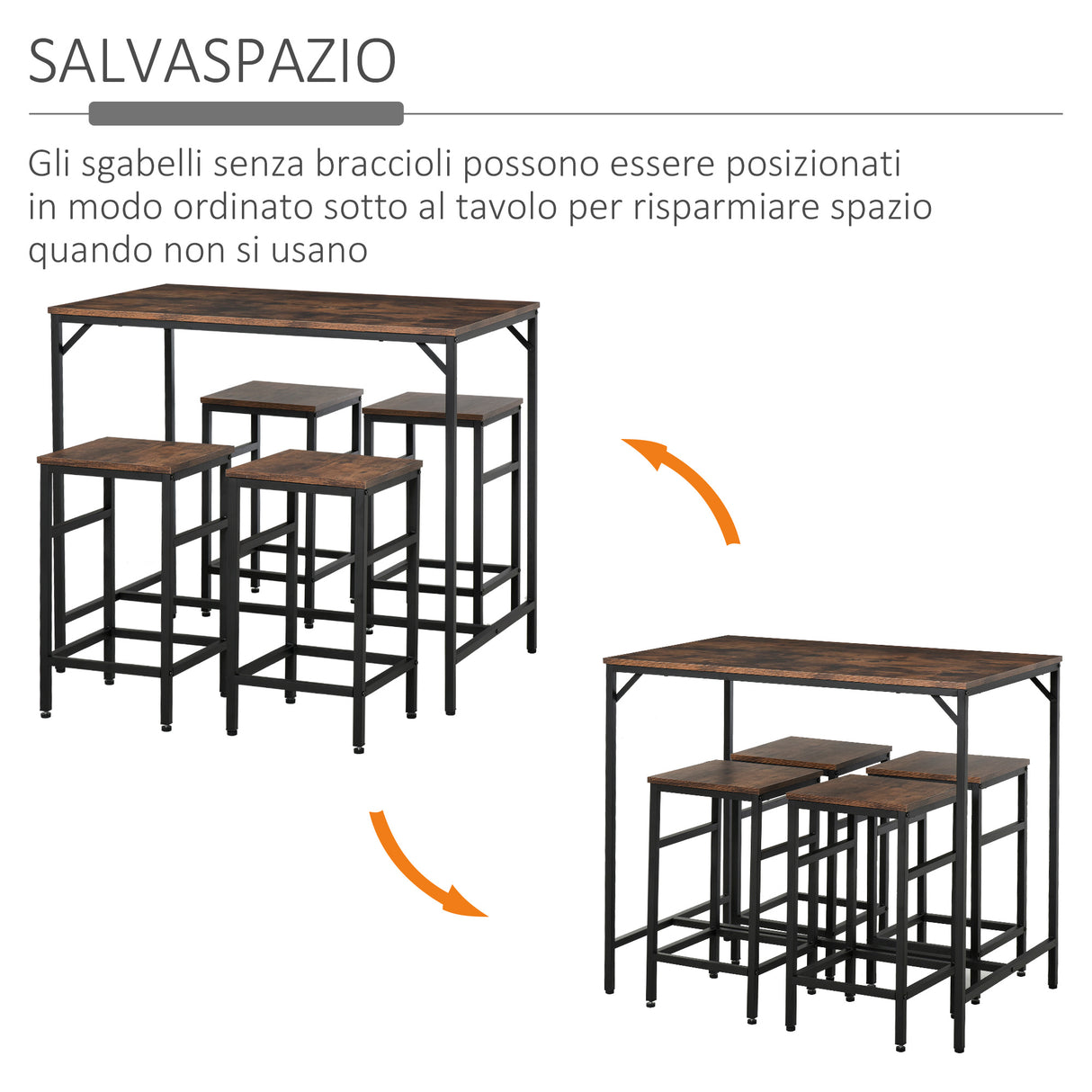 easycomfort easycomfort set tavolo alto con 4 sgabelli stile industriale in metallo e legno ean 8055776910376