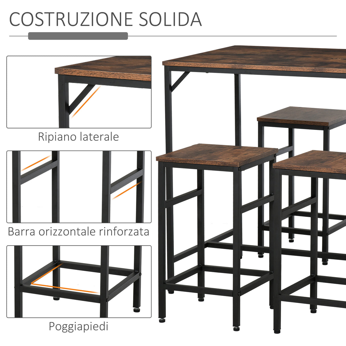 easycomfort easycomfort set tavolo alto con 4 sgabelli stile industriale in metallo e legno ean 8055776910376