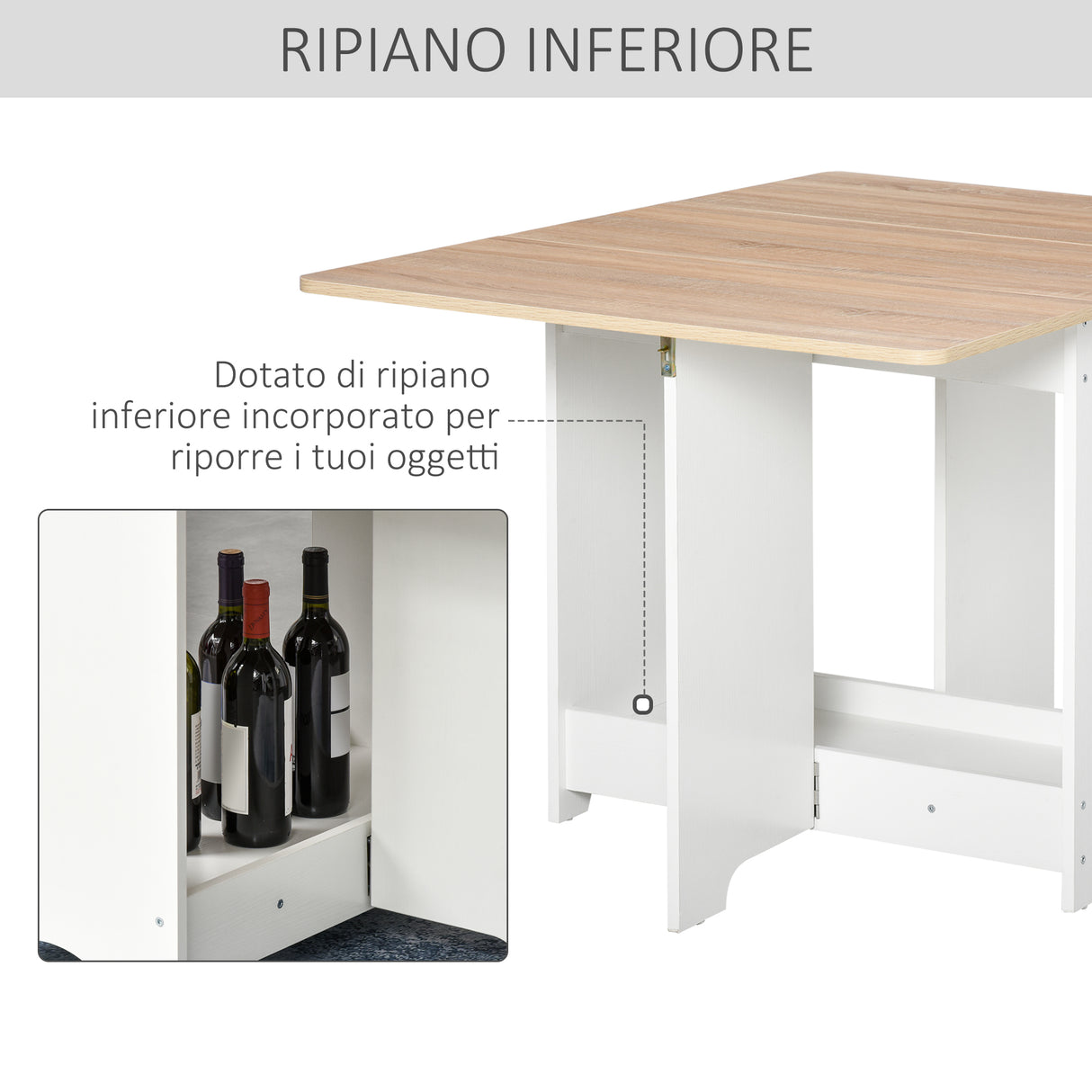 easycomfort easycomfort tavolo consolle a ribalta con vano mensola tavolino da salotto e cucina pieghevole salvaspazio color legno e bianco 118x80x72cm ean 8054144135571