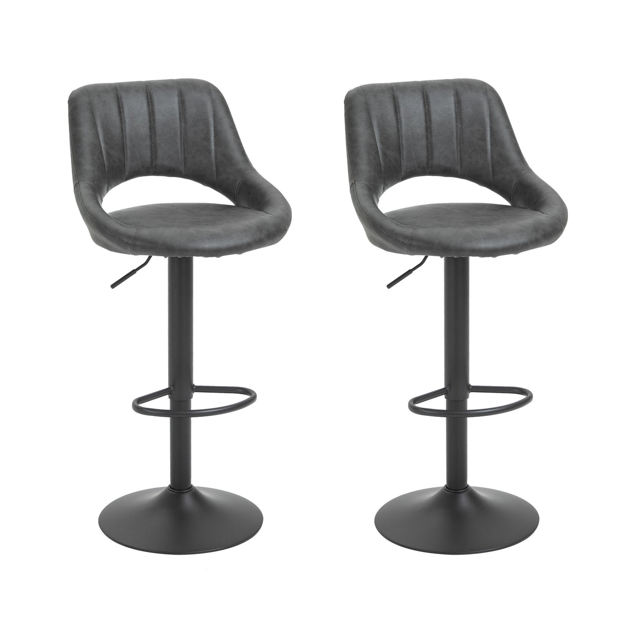 easycomfort easycomfort set 2 sgabelli da bar con altezza regolabile e poggiapiedi in similpelle e metallo grigio