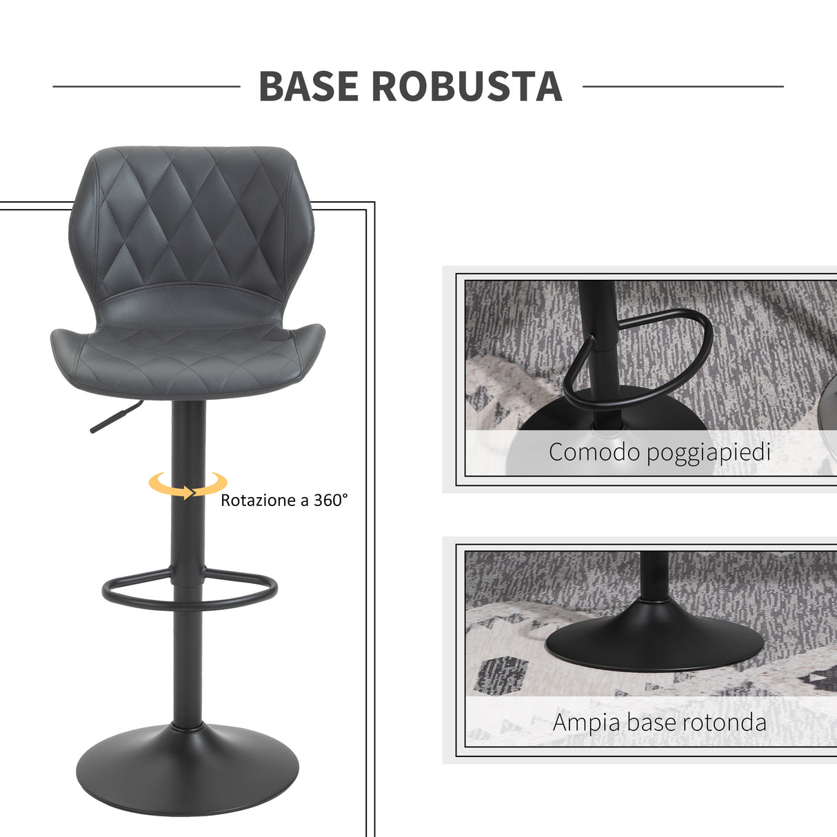 easycomfort easycomfort set di 2 sgabelli da bar in similpelle con altezza regolabile poggiapiedi e base tonda grigio
