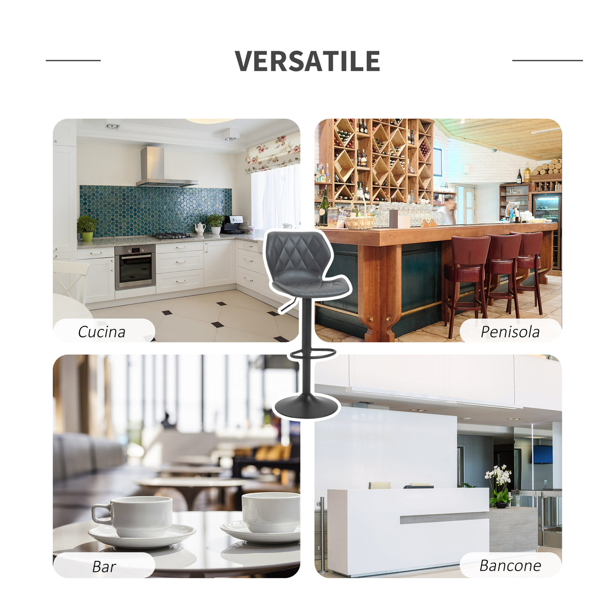 easycomfort easycomfort set di 2 sgabelli da bar in similpelle con altezza regolabile poggiapiedi e base tonda grigio