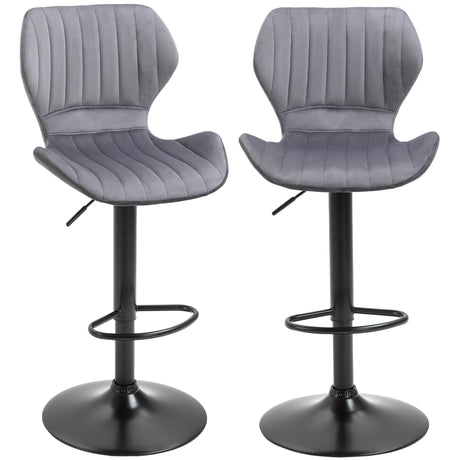 easycomfort easycomfort set 2 sgabelli da bar effetto velluto girevoli con altezza regolabile e poggiapiedi grigio