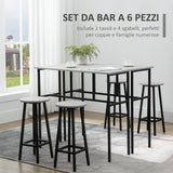 easycomfort easycomfort set da bar 6 pezzi con 4 sgabelli da bar e 2 tavoli alti in legno truciolato e acciaio per cucina e soggiorno grigio
