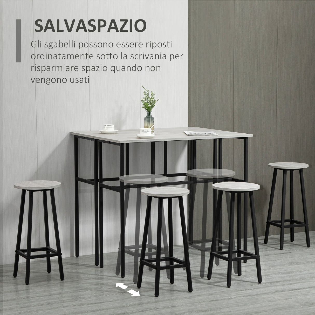 easycomfort easycomfort set da bar 6 pezzi con 4 sgabelli da bar e 2 tavoli alti in legno truciolato e acciaio per cucina e soggiorno grigio
