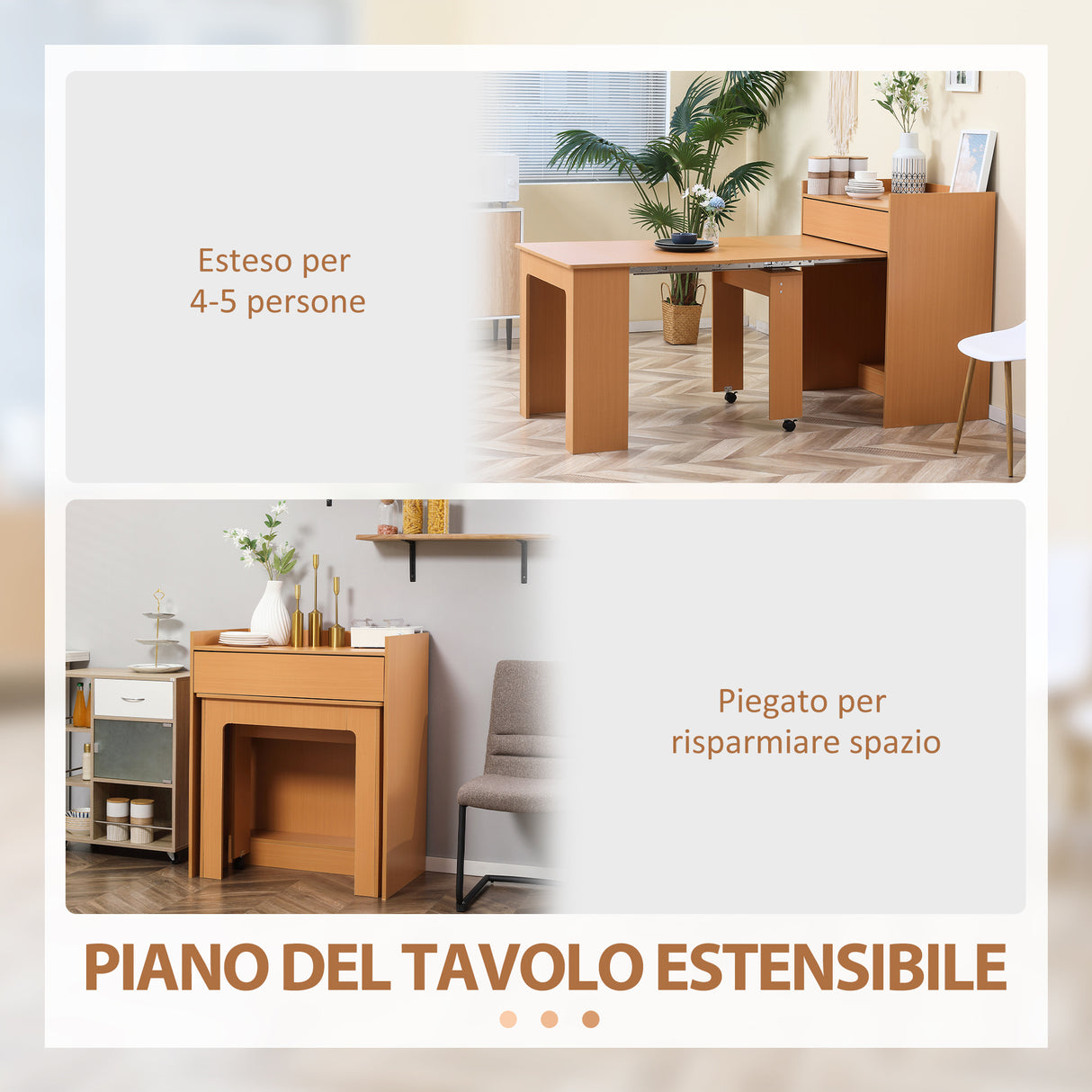 easycomfort easycomfort tavolo pieghevole da pranzo max 5 persone in truciolato e acciaio 84x180x100 cm color legno