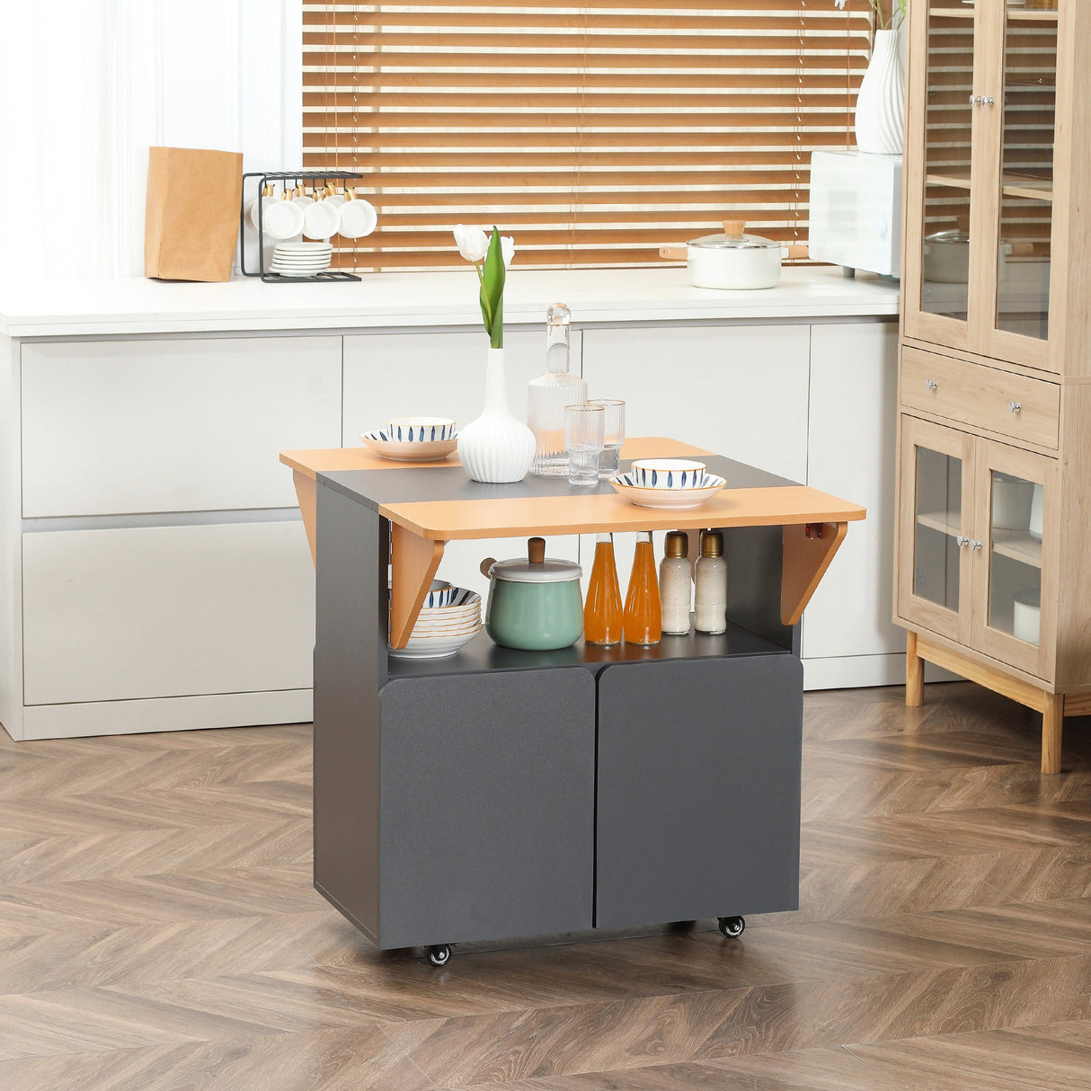 easycomfort easycomfort tavolo pieghevole salvaspazio per 4 persone max con 4 ruote ripiano nascosto e armadietto con ante 70x83x75 cm