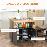 easycomfort easycomfort tavolo pieghevole salvaspazio per 4 persone max con 4 ruote ripiano nascosto e armadietto con ante 70x83x75 cm