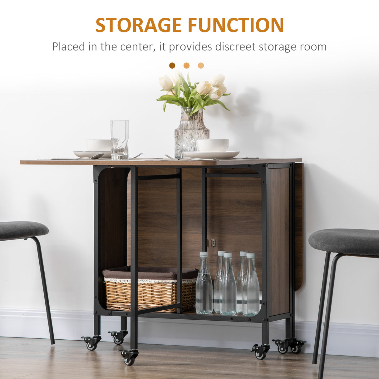 easycomfort easycomfort tavolo pieghevole con 6 ruote e mensola stile industriale in legno e metallo marrone chiaro