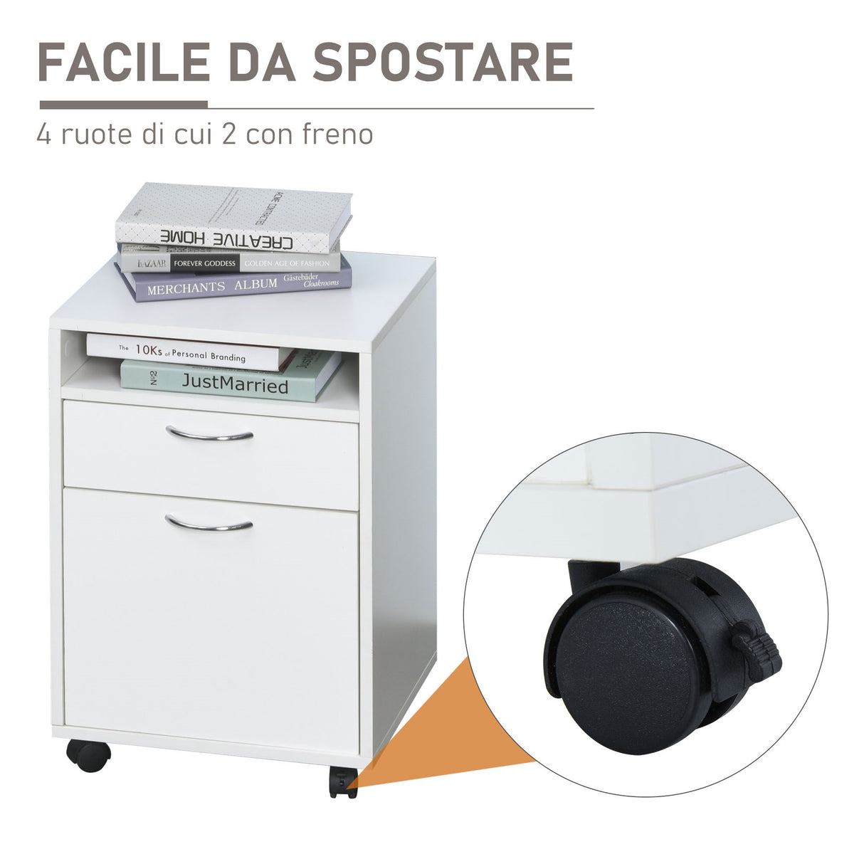 easycomfort easycomfort cassettiera portadocumenti da ufficio in legno con 2 scomparti e ruote bianco 40x35x60cm ean 8054111845441
