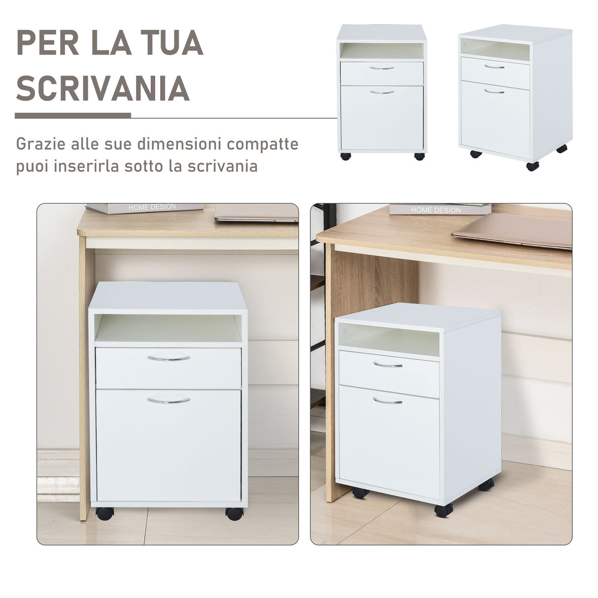 easycomfort easycomfort cassettiera portadocumenti da ufficio in legno con 2 scomparti e ruote bianco 40x35x60cm ean 8054111845441