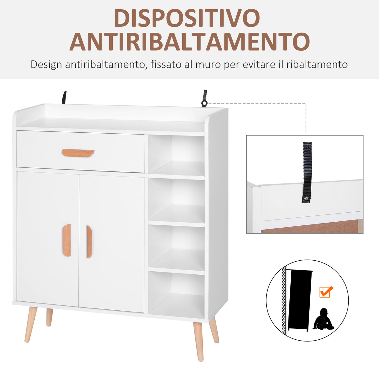 easycomfort easycomfort mobiletto con piedini in legno di pino bianco 80 x 29.5 x 96cm ean 8054111848046