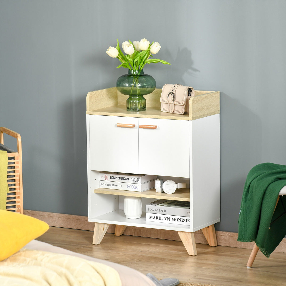 easycomfort easycomfort mobiletto multiuso con armadietto e ripiani aperti mobile da soggiorno cucina ufficio in legno bianco 60x30x78cm