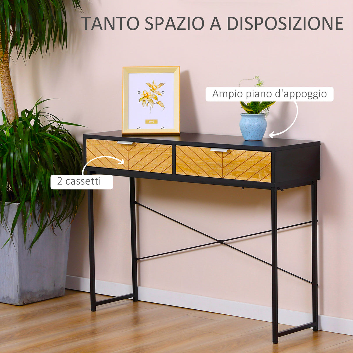 easycomfort easycomfort consolle moderna per ingresso e soggiorno con 2 cassetti in metallo 100x30x75cm nero