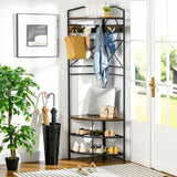 easycomfort easycomfort appendiabiti da terra angolare con panca e scarpiera in stile industriale 50x50x183cm marrone