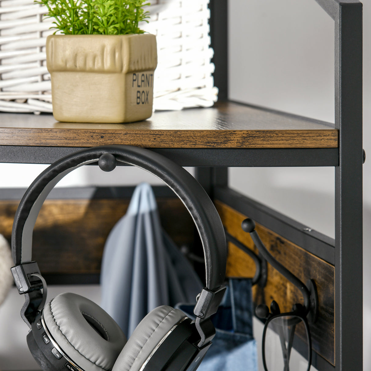 easycomfort easycomfort appendiabiti da terra angolare con panca e scarpiera in stile industriale 50x50x183cm marrone