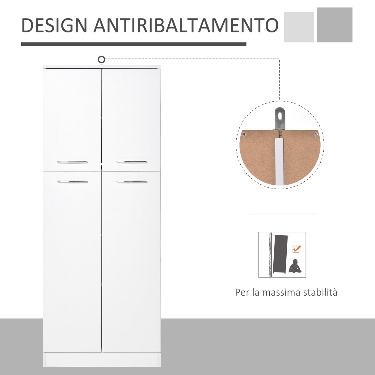 easycomfort easycomfort mobile dispensa multiuso con 2 armadietti e mensole regolabili legno truciolare 59x31x155cm bianco