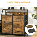 easycomfort easycomfort mobile cassettiera con 5 cassetti in tessuto pieghevoli stile industriale 83 5x29x87cm marrone
