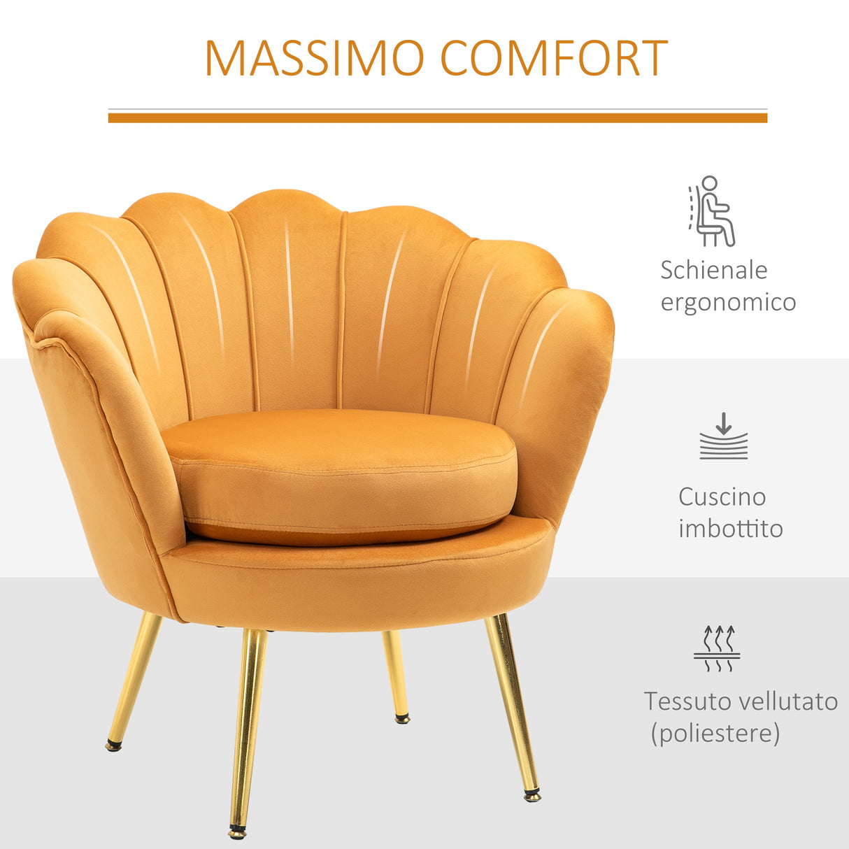 easycomfort easycomfort poltrona vintage di design in velluto giallo poltroncina da camera ean 8055776910246