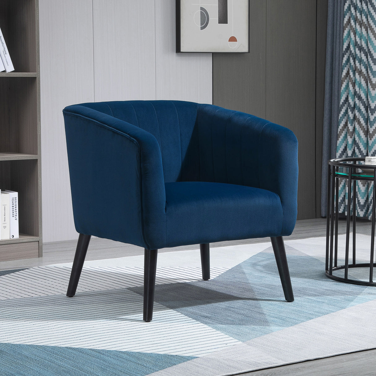 easycomfort easycomfort poltroncina moderna stile nordico copertura velluto e gambe in legno blu ean 8055776914145
