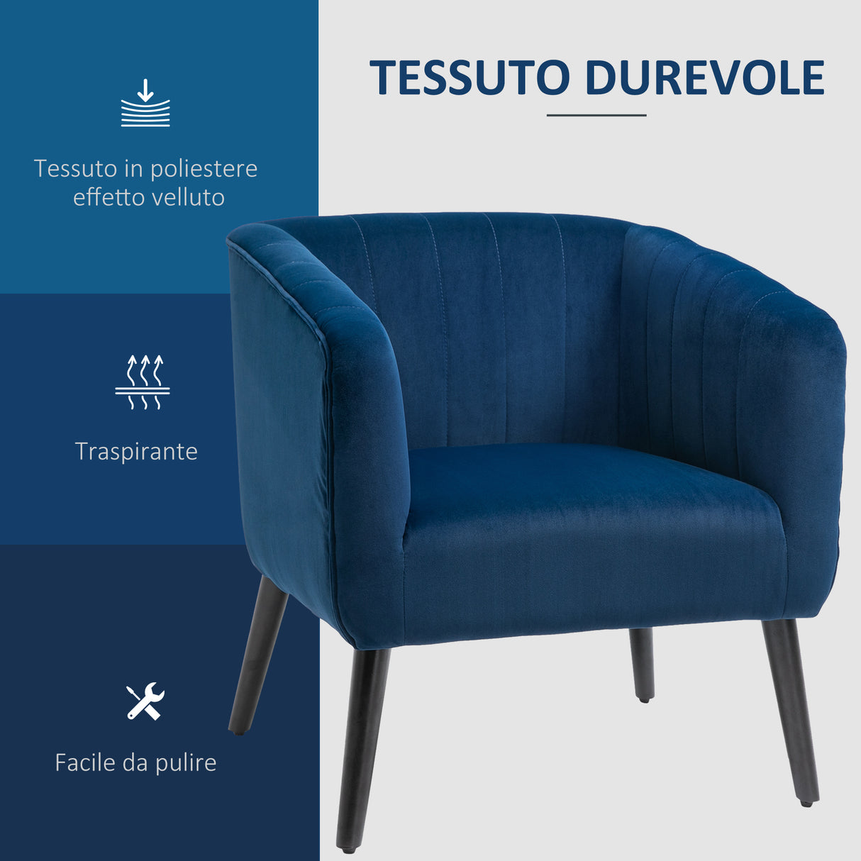 easycomfort easycomfort poltroncina moderna stile nordico copertura velluto e gambe in legno blu ean 8055776914145