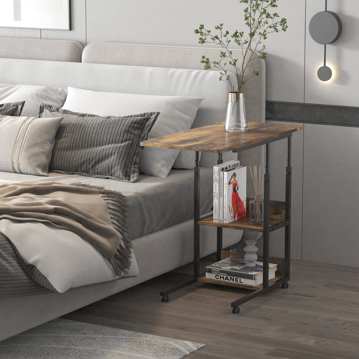 easycomfort easycomfort tavolino da salotto stile industriale altezza regolabile e 4 ruote con freno 80x40x60 75cm