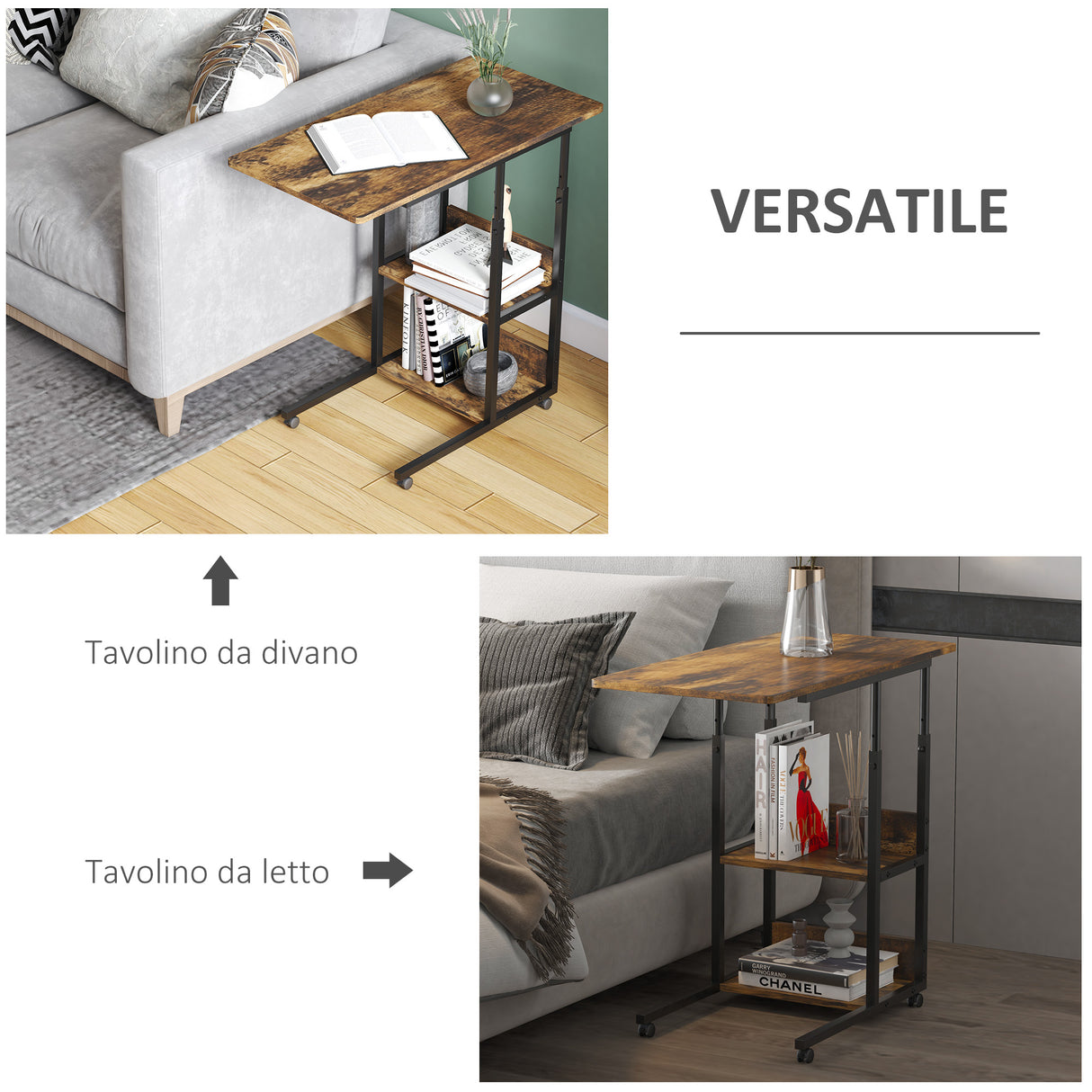easycomfort easycomfort tavolino da salotto stile industriale altezza regolabile e 4 ruote con freno 80x40x60 75cm