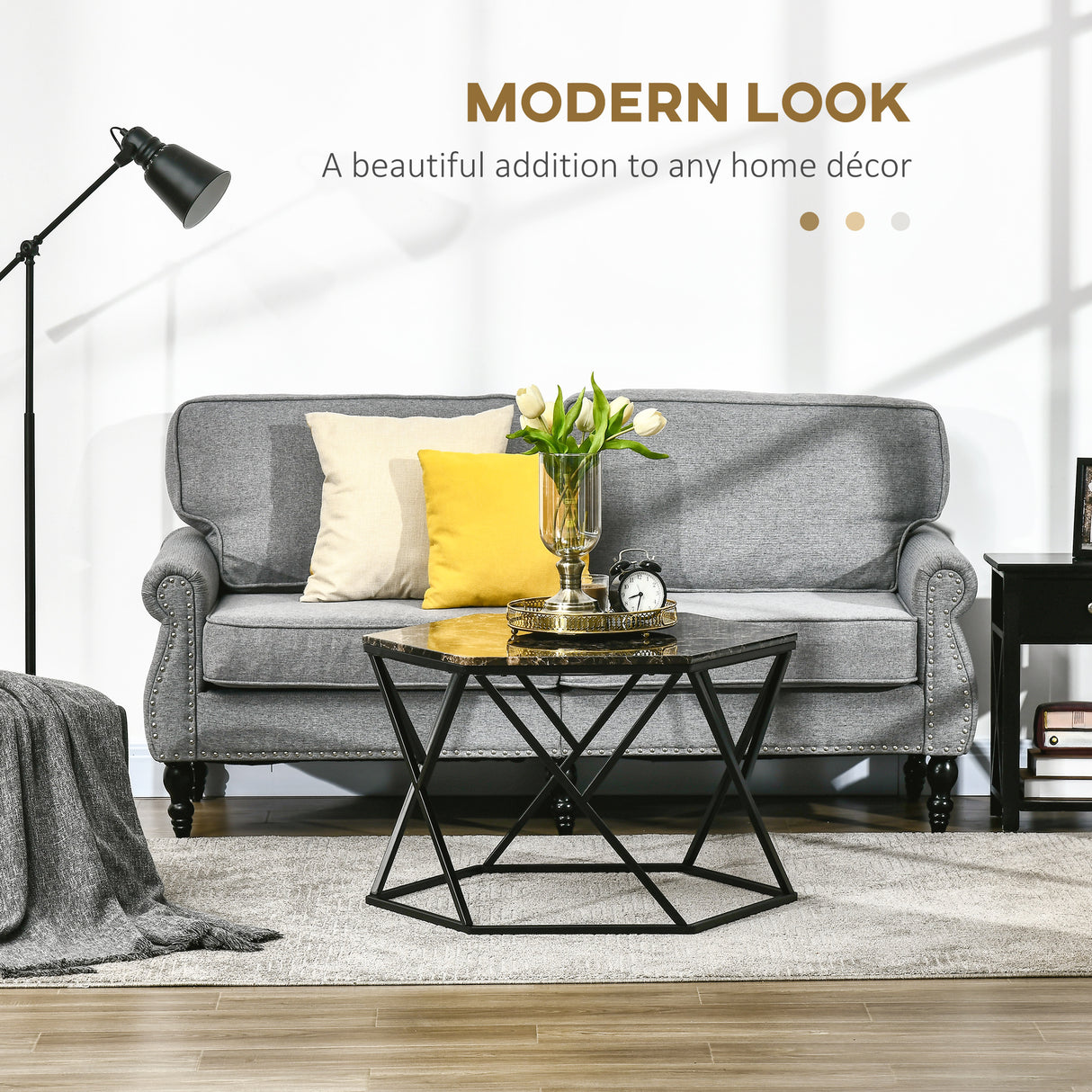 easycomfort easycomfort tavolino da salotto moderno con piano effetto marmo e struttura in mdf e acciaio 81x70x51 2 cm nero