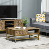 easycomfort easycomfort tavolino da salotto rettangolare con cassetto e 2 ripiani aperti 100x59x42 8cm