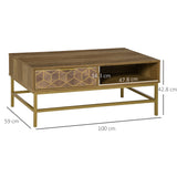 easycomfort easycomfort tavolino da salotto rettangolare con cassetto e 2 ripiani aperti 100x59x42 8cm