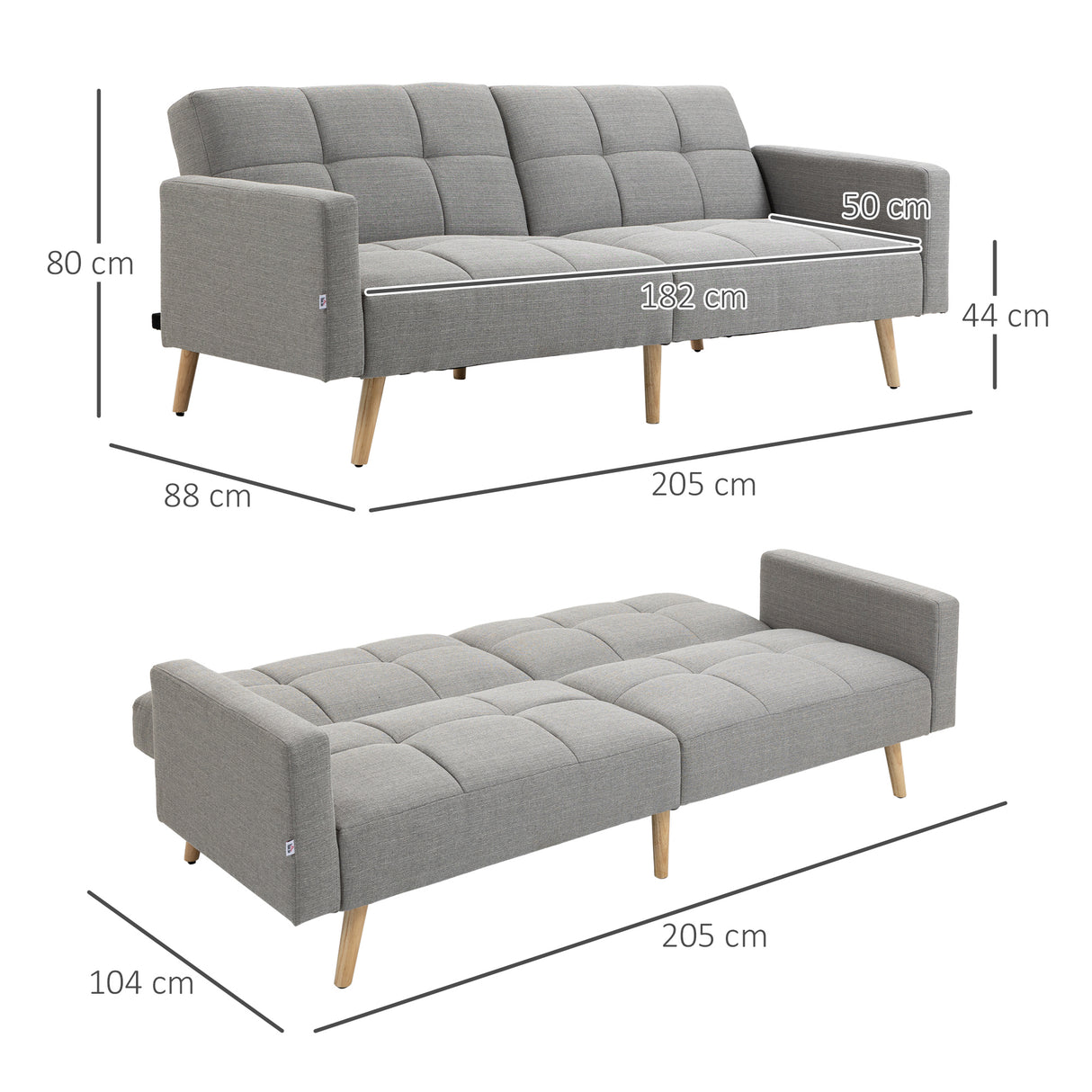 easycomfort easycomfort divano letto matrimoniale con tessuto traspirante effetto lino e schienale regolabile 205x88x80 cm grigio