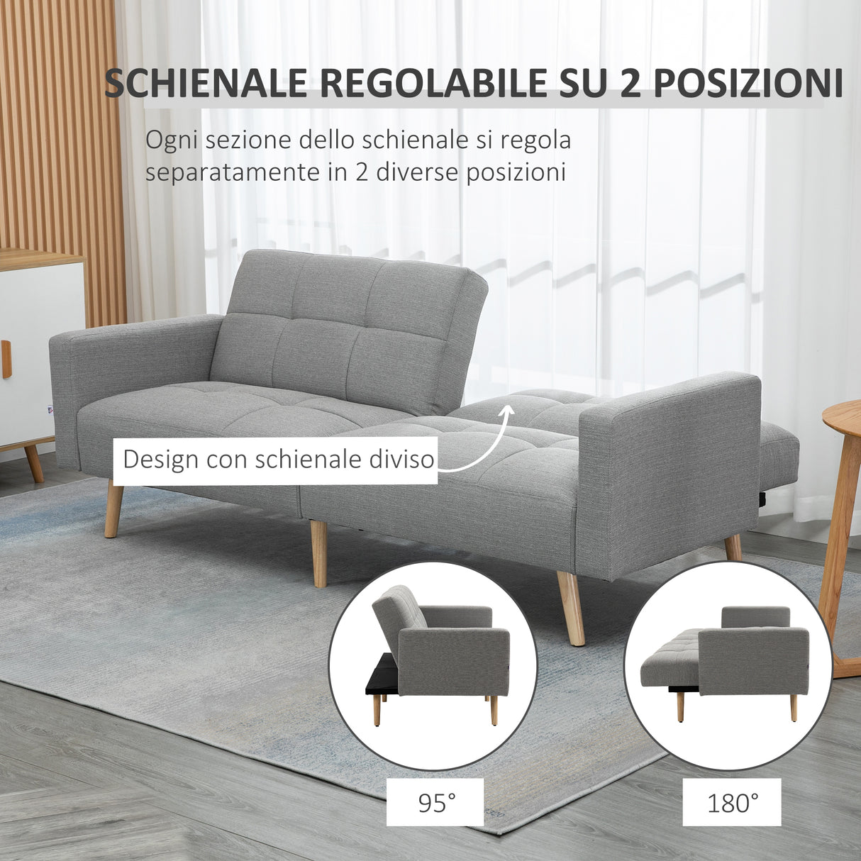 easycomfort easycomfort divano letto matrimoniale con tessuto traspirante effetto lino e schienale regolabile 205x88x80 cm grigio