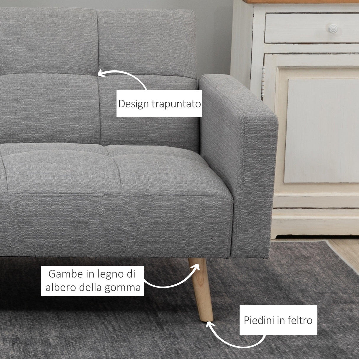 easycomfort easycomfort divano letto matrimoniale con tessuto traspirante effetto lino e schienale regolabile 205x88x80 cm grigio