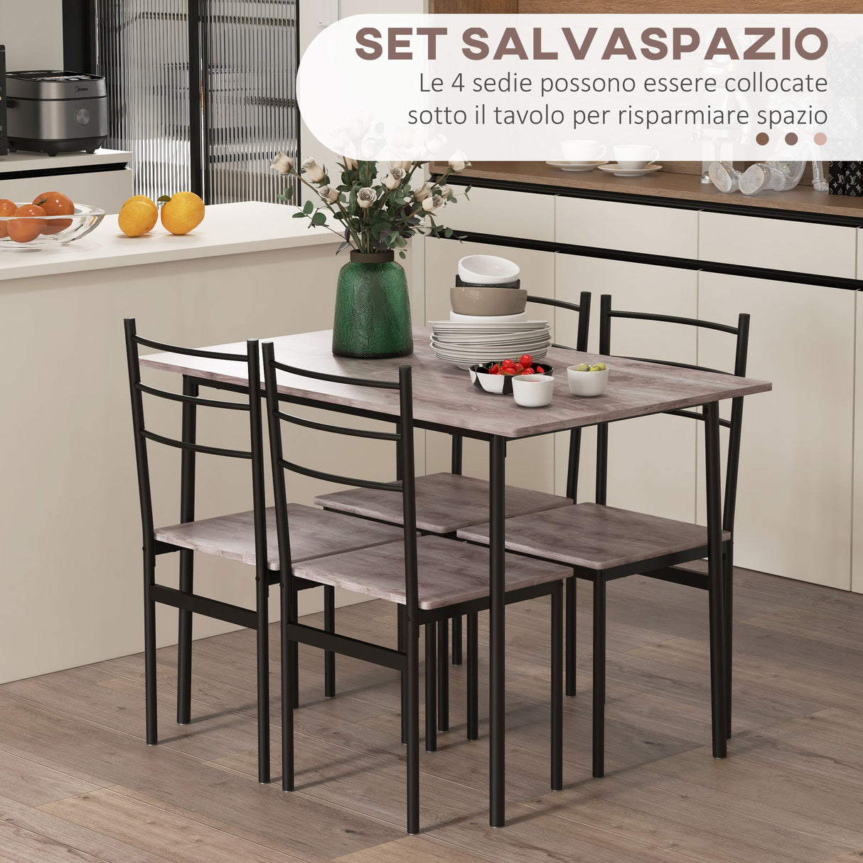easycomfort easycomfort set tavolo e sedie 5 pezzi salvaspazio con tavolo da cucina rettangolare e 4 sedie moderne in mdf e acciaio