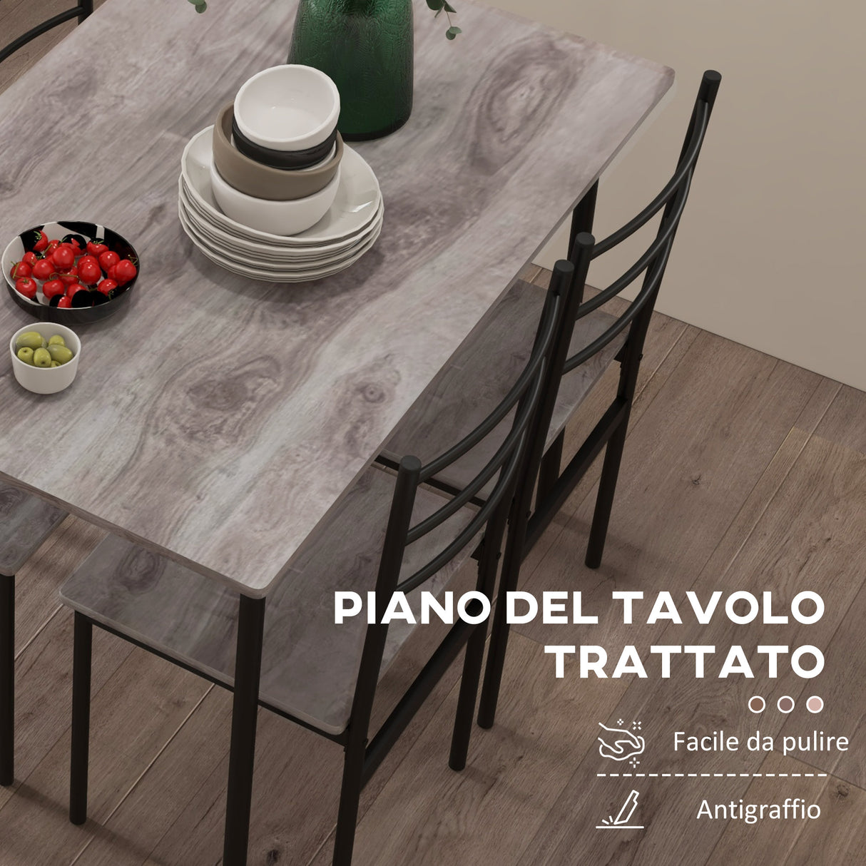 easycomfort easycomfort set tavolo e sedie 5 pezzi salvaspazio con tavolo da cucina rettangolare e 4 sedie moderne in mdf e acciaio