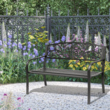 easycomfort easycomfort panchina da giardino in metallo con schienale decorato 127x60x87cm nero