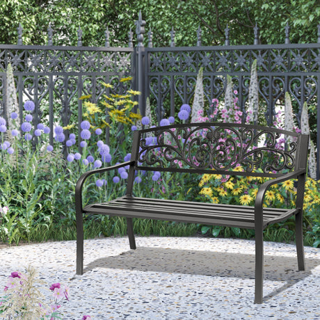 easycomfort easycomfort panchina da giardino in metallo con schienale decorato 127x60x87cm nero