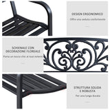 easycomfort easycomfort panchina da giardino in metallo con schienale decorato 127x60x87cm nero