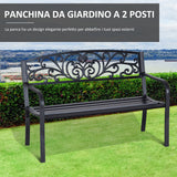 easycomfort easycomfort panchina da giardino in metallo con schienale decorato 127x60x87cm nero