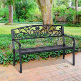 easycomfort easycomfort panchina da giardino in metallo con schienale decorato 127x60x87cm nero