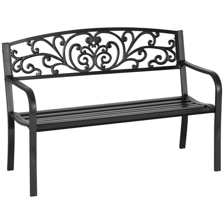easycomfort easycomfort panchina da giardino in metallo con schienale decorato 127x60x87cm nero
