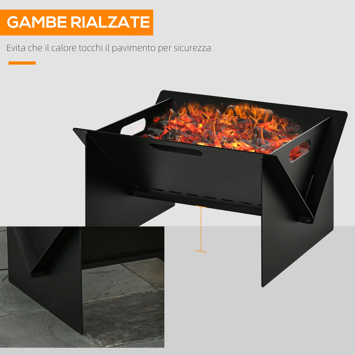 easycomfort easycomfort braciere da giardino in acciaio quadrato con maniglie 50x45x30cm nero