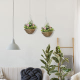 easycomfort easycomfort set di 2 piante finte lisianthus da appendere per interno ed esterno con vaso in vimini e catenelle 25x34cm rosa e verde