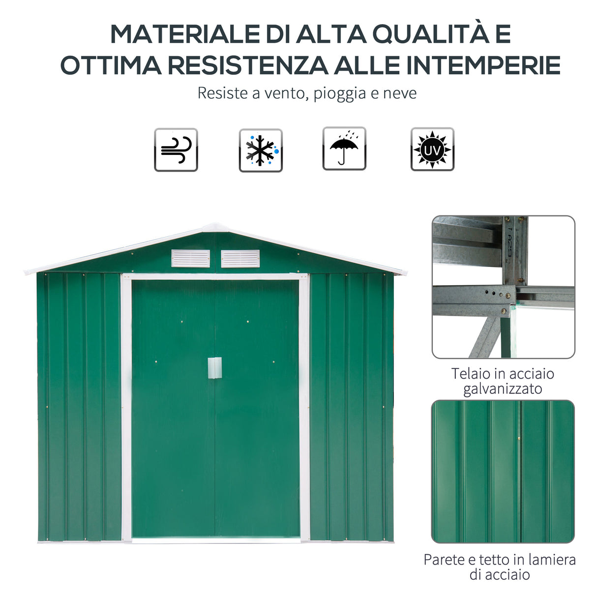 easycomfort easycomfort casetta da giardino porta utensili in lamiera di acciaio capanno da giardino in acciaio con porte scorrevoli 213x130x185cm verde